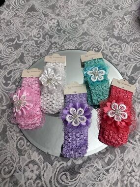Baby Girl Crochet Headbands Set 👶🎀 5pc Flower Soft Stretch